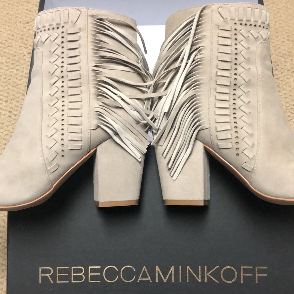 Rebecca Minkoff Iris Suede Open Toe Fringed Boots
